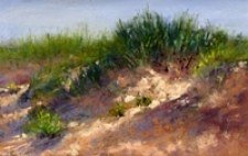 Photo of painting of Sleeping Bear Dunes.