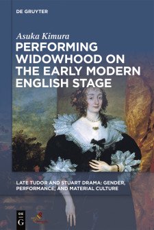 Cover image of Performing Widowhood on the Early Modern English Stage: An image of a woman in a black sixteenth-century dress, with the title in white on a blue background.
