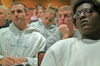 Photo of students in a lecture hall.