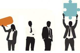 Graphic depicting silhouettes of businesspeople.