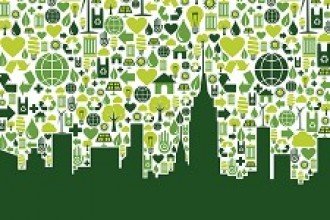 Graphic depicting a green skyline.