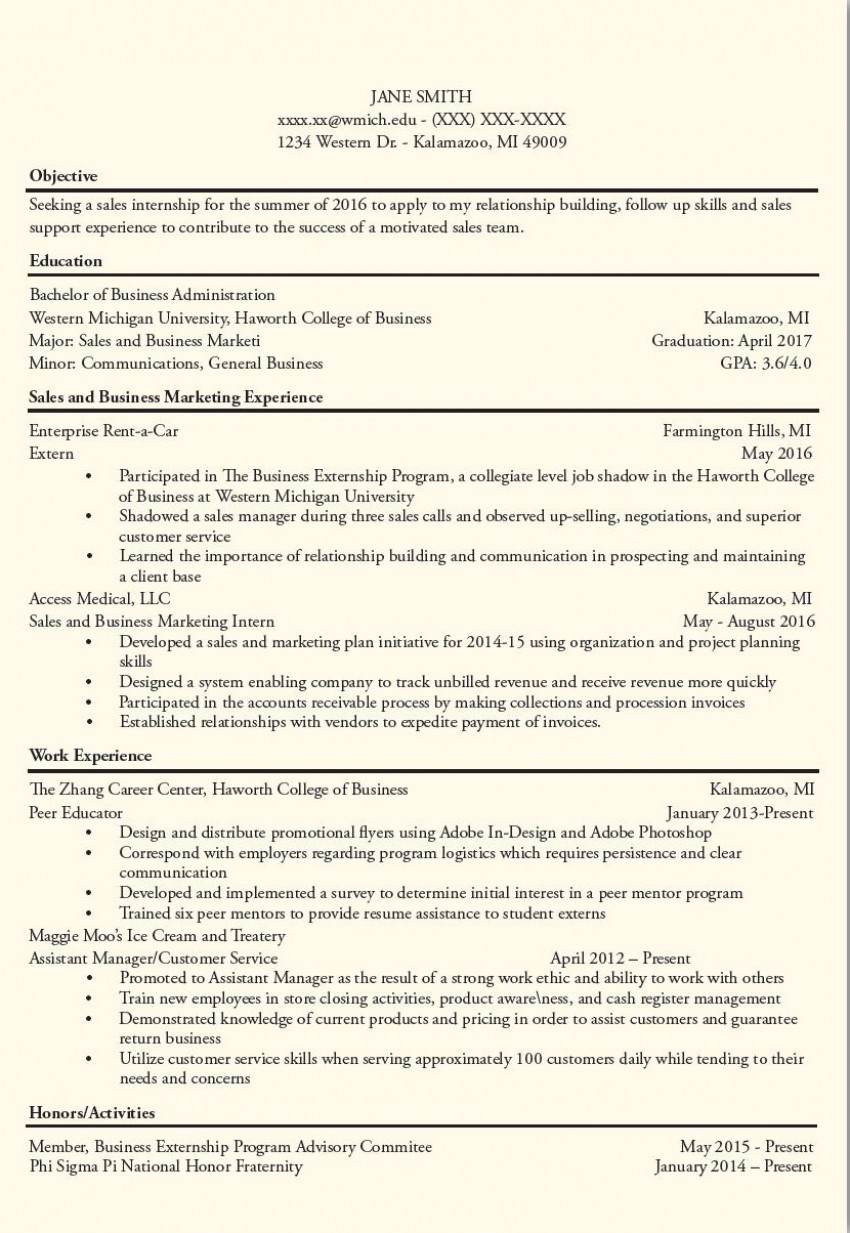An image of a resume after getting a critique from Career and Student Employment Services