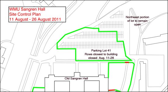 Map of WMU Parking Lot 41 closure details.