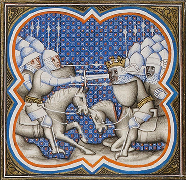 The Battle of Roncesvals as depicted in a medieval manuscript.