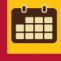 An image of a calendar icon that is brown with light tan page markers on a gold background with a red border.