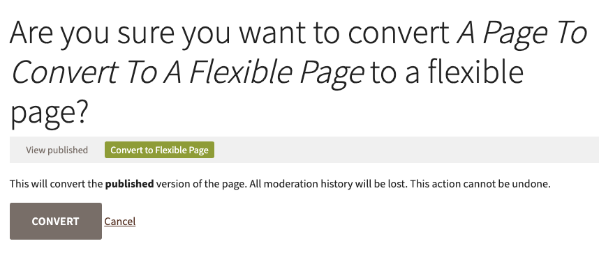 screenshot of the convert to flexible page confirmation