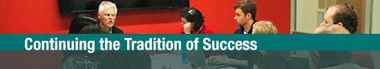 Group of people in a meeting with the text "Continuing a tradition of success" overlayed