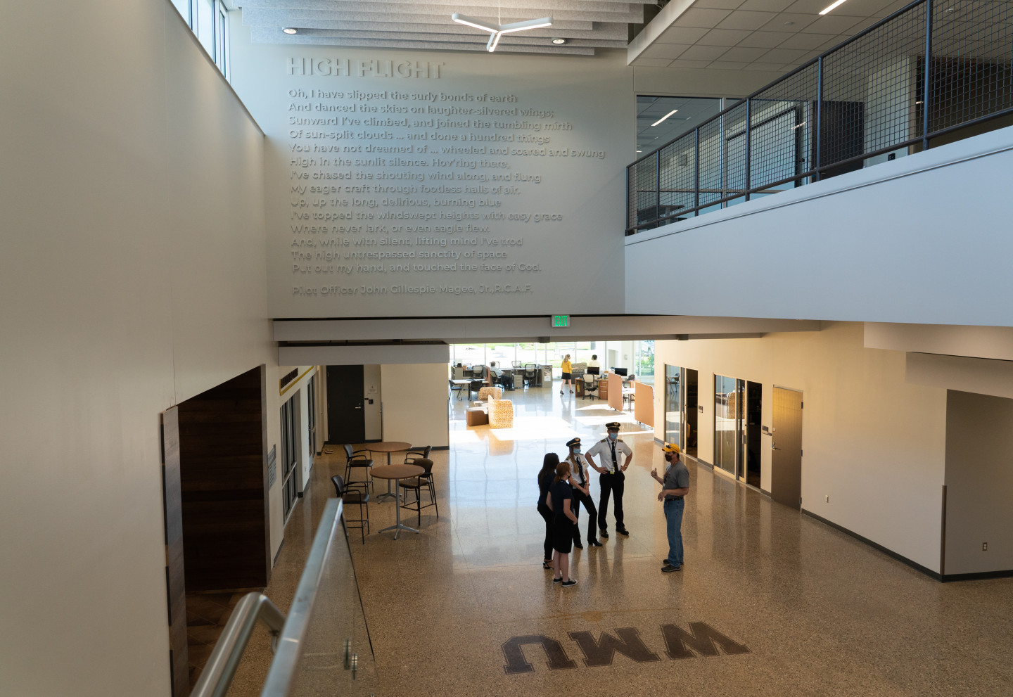 A view of the first floor of the Aviation Education Center from the second floor.