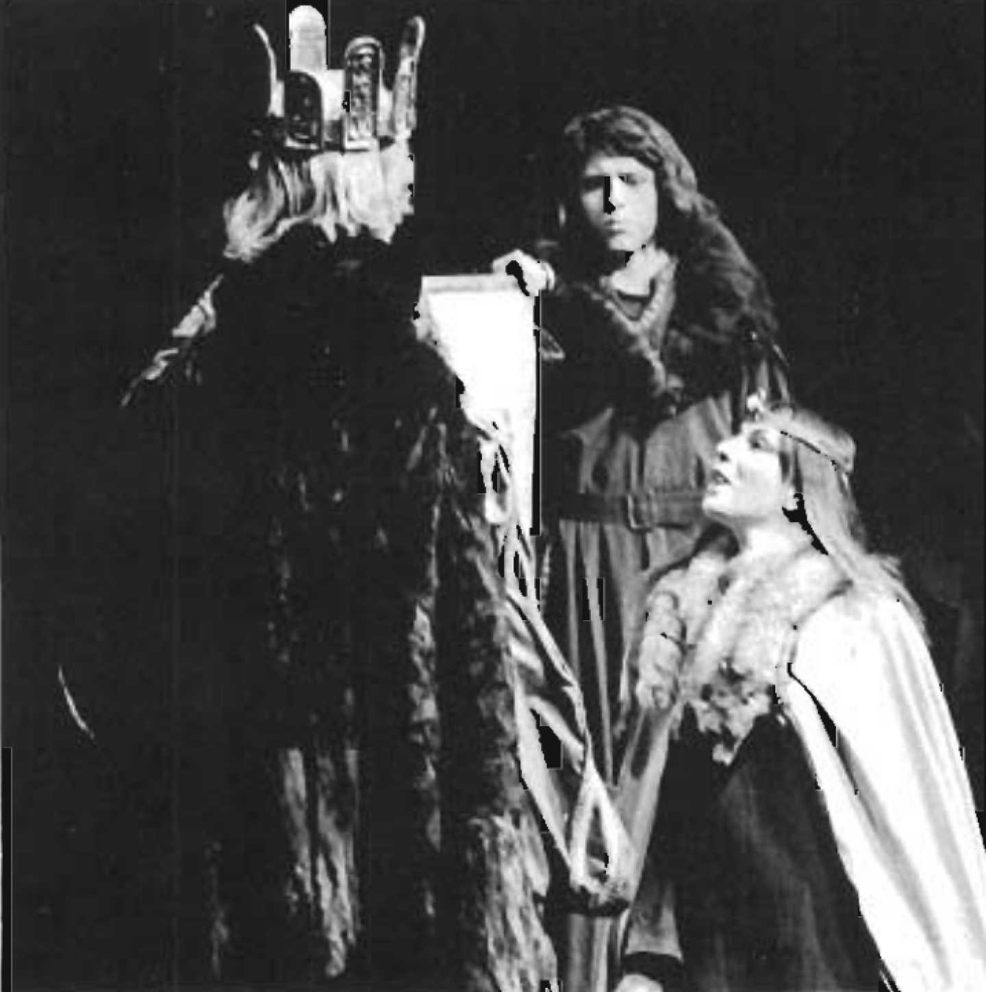 A black and white photo of students in renaissance costumes.