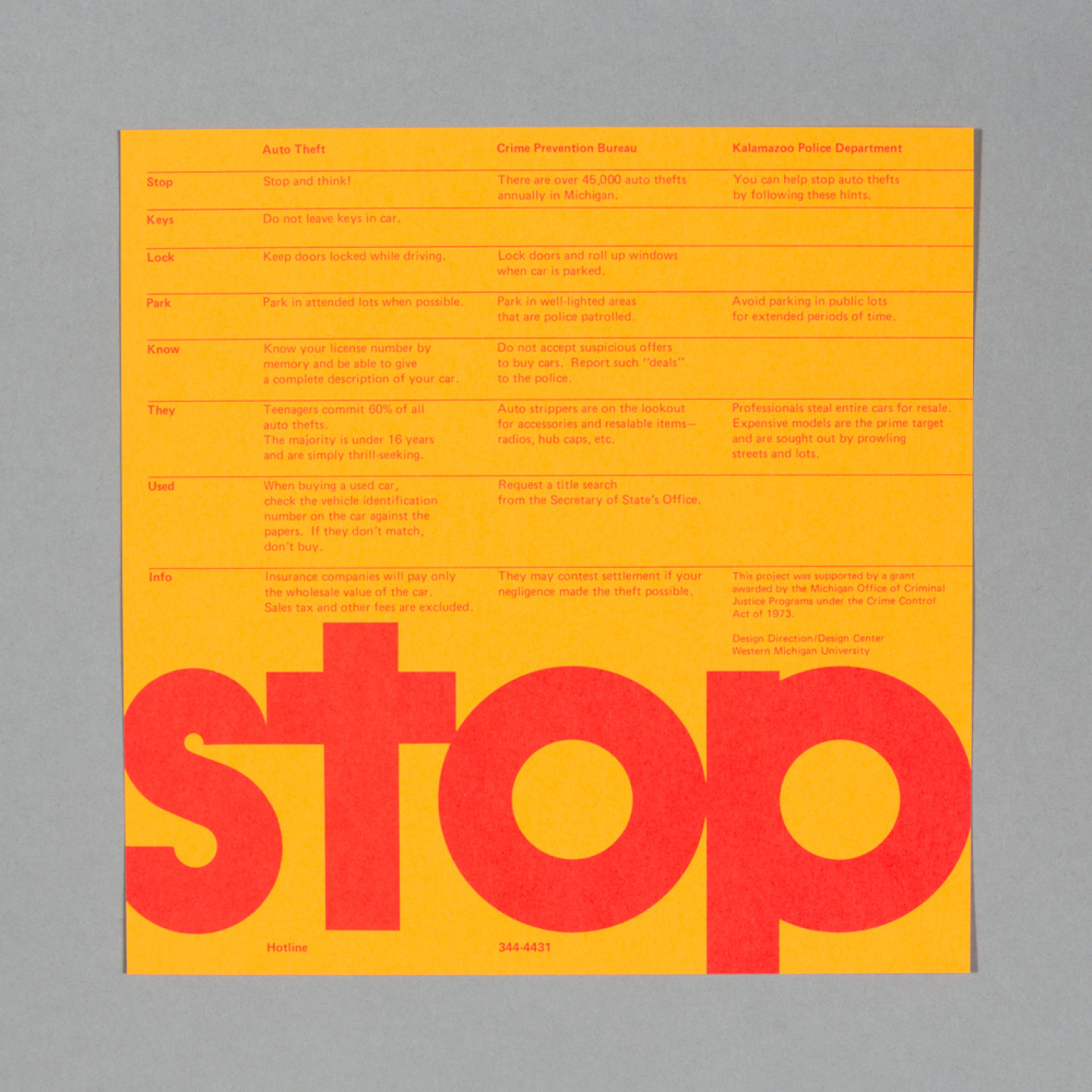 A graphic design that reads, "Stop."