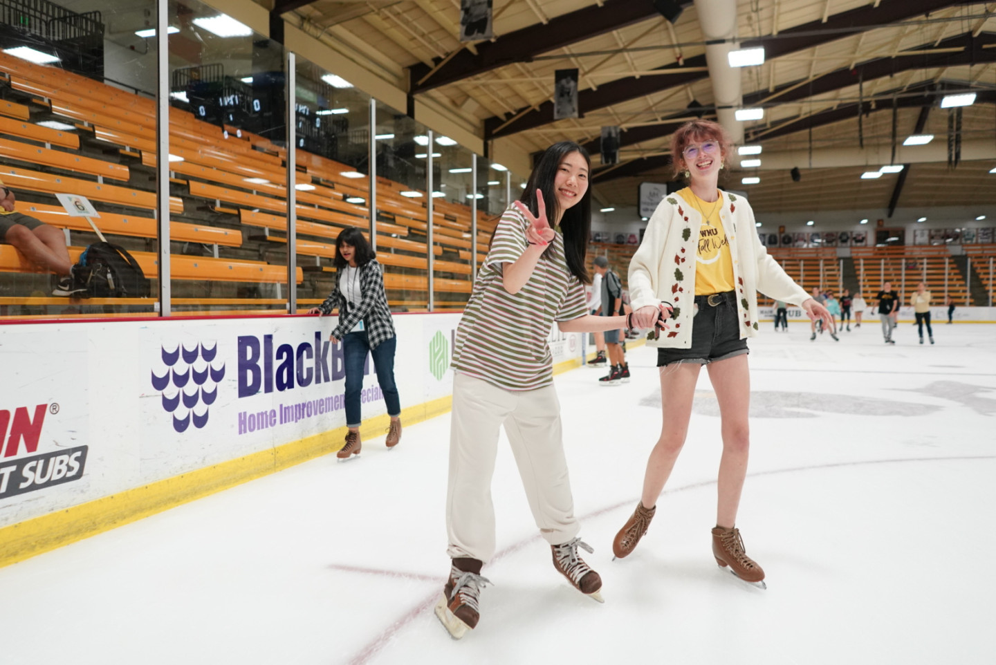 Students ice skate.