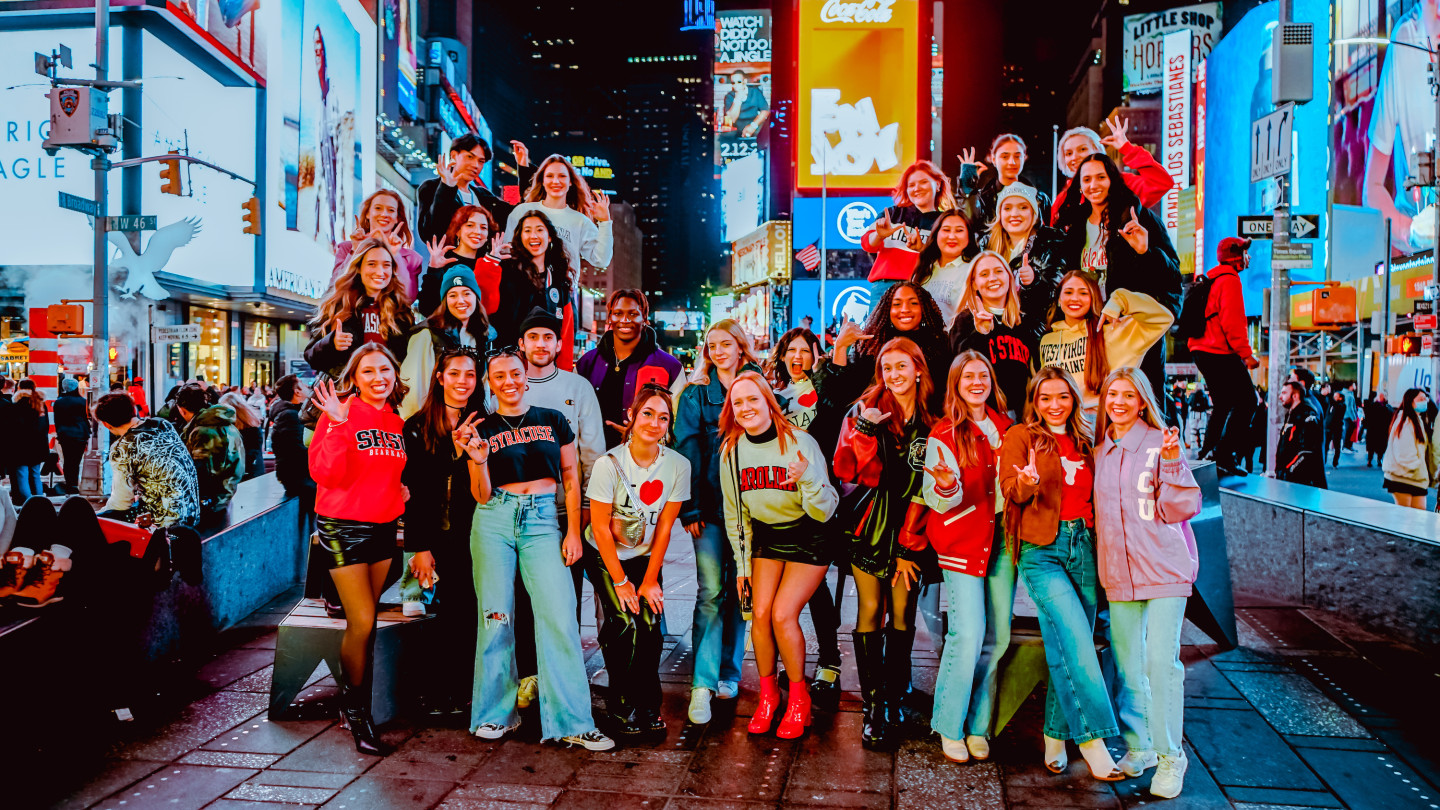 A group photo in Times Square.