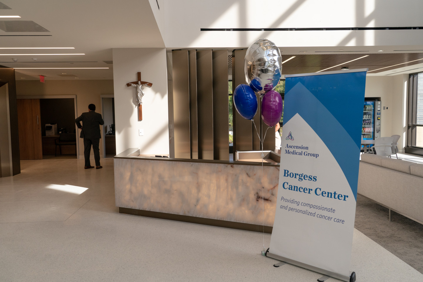 The lobby of the Ascension Borgess Cancer Center.