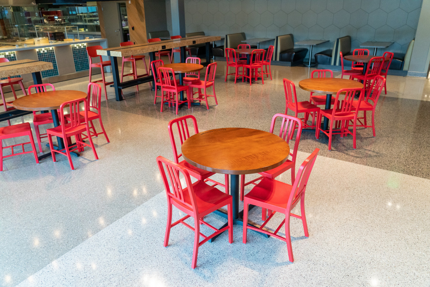 Tables and chairs inside Valley Dining Center.
