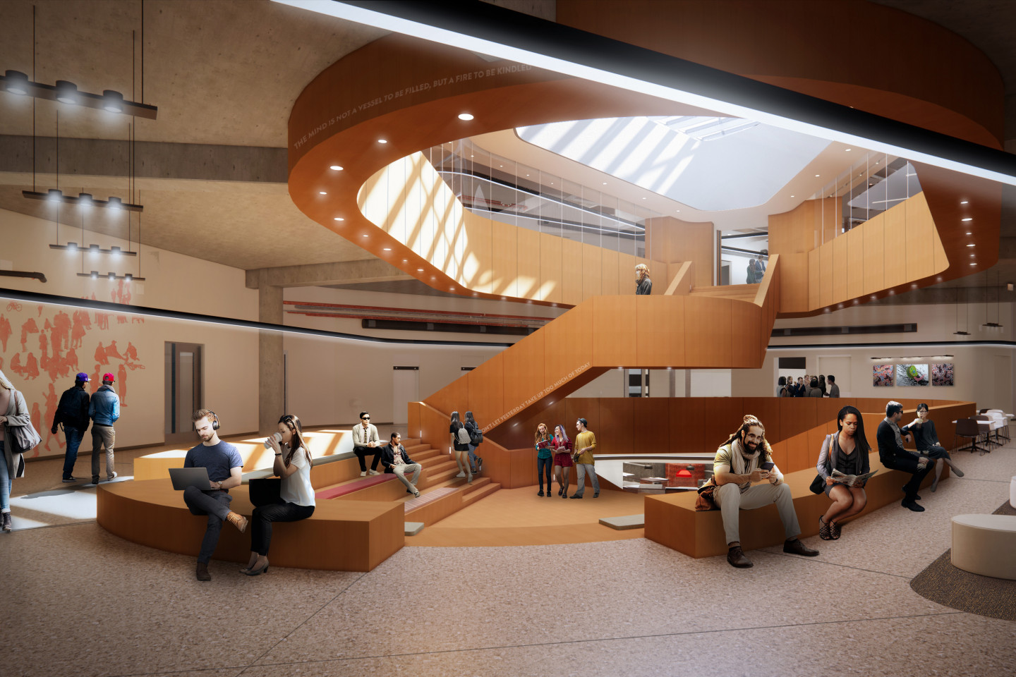 A rendering of the first level of the new student center.