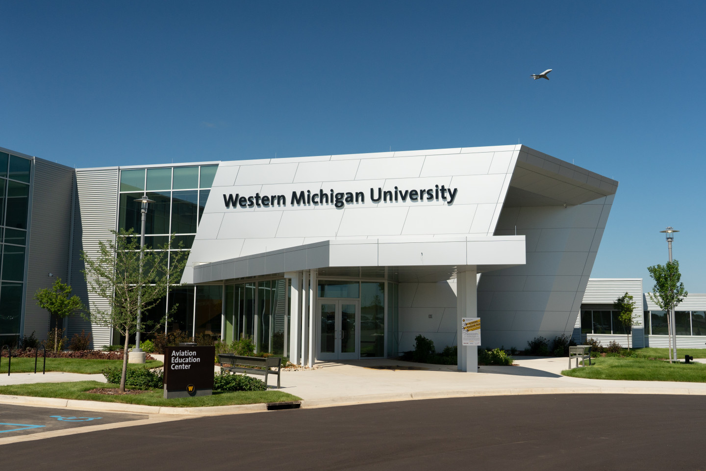 An exterior photo of the new Aviation Education Center.