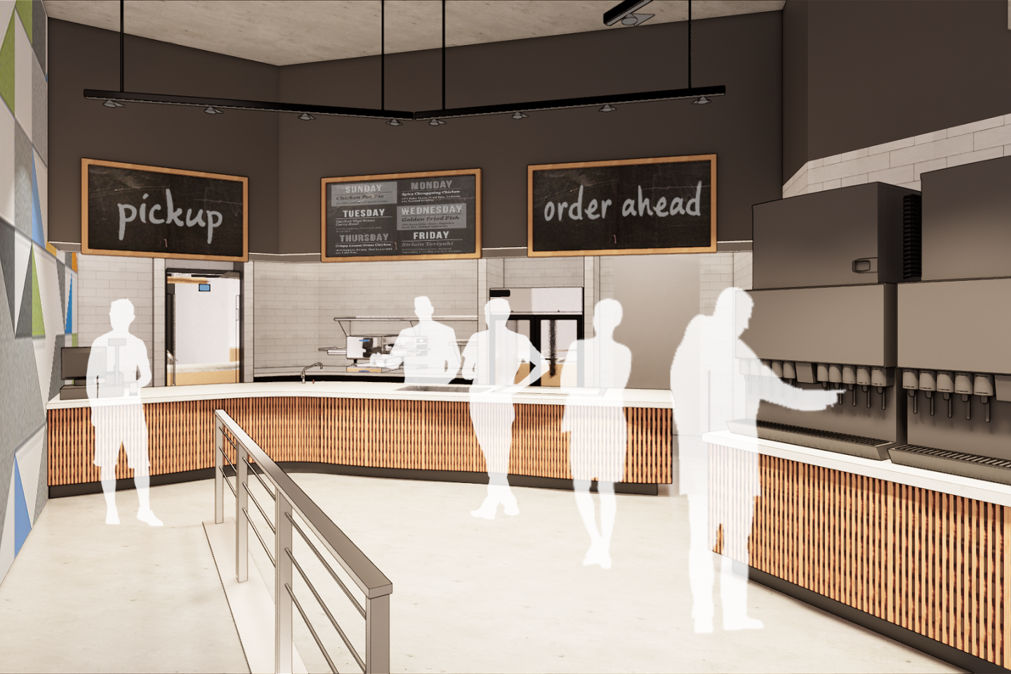 Rendering of DASH Grab'n Go in the new dining center