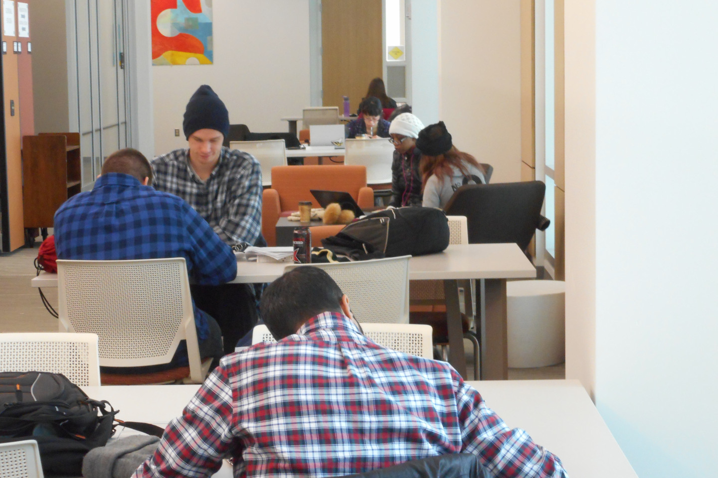 Students studying in Swain Library located in Sangren Hall.