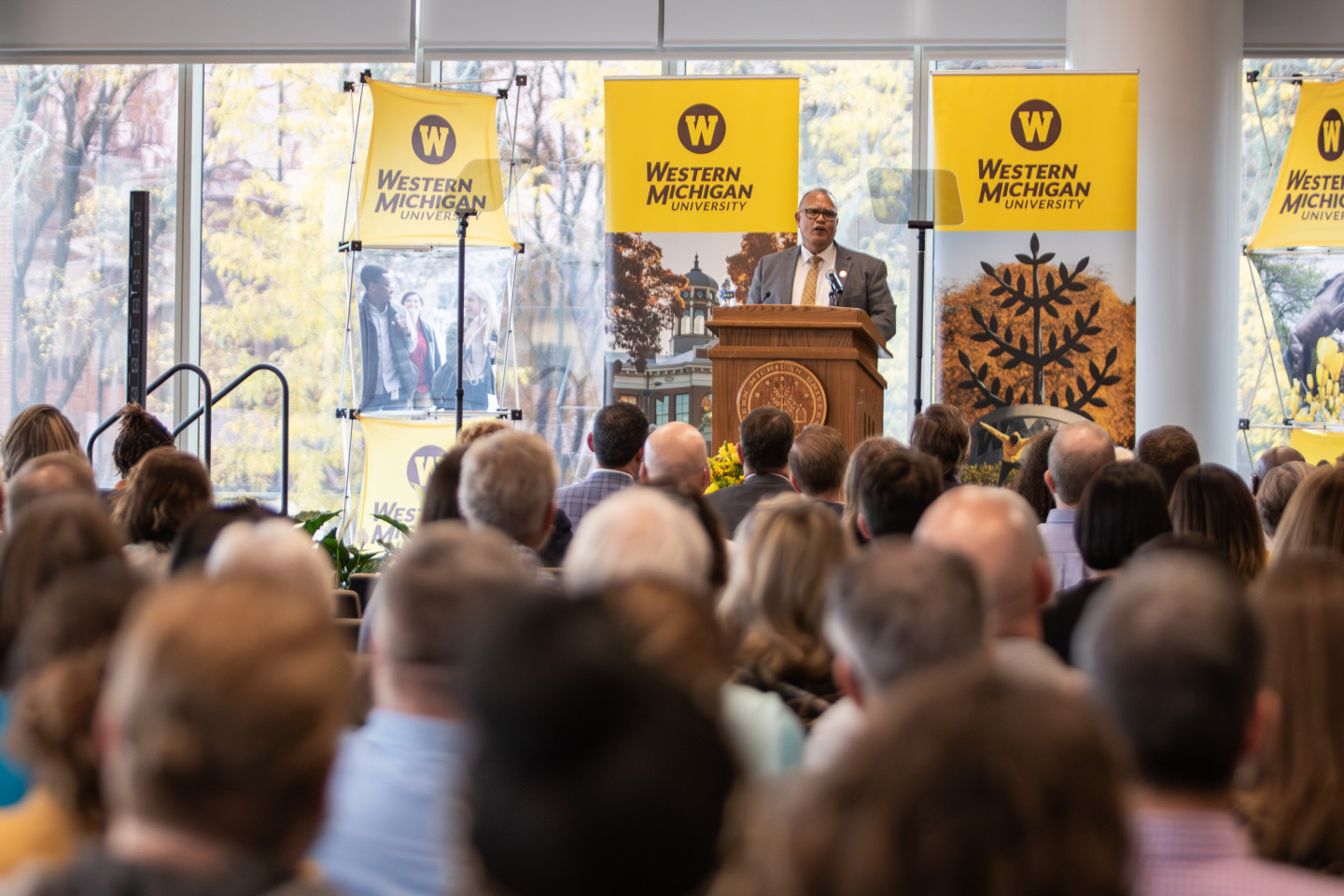 President Edward Montgomery speaks at the 2023-24 State of the University