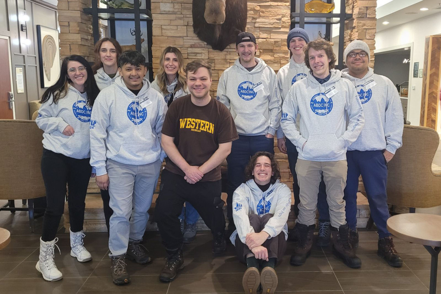 Photo of group of students who went to Alaska in grey hoodies