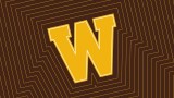 gold W on brown background
