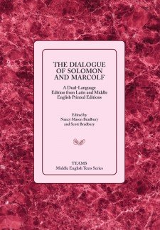 Cover image of The Dialogue of Solomon and Marcolf: the title on a light pink square over a darker pink marble-patterned background