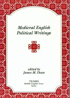 Cover image of Medieval English Political Writings: the title on a white plaque, over a red and pink tiled background