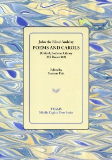 Cover image of Poems and Carols: the title on a pale yellow square, over a yellow and blue swirled background.
