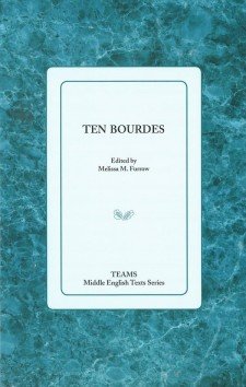 Cover image of Ten Bourdes: the title on a pale blue square over a teal marble-patterned background.