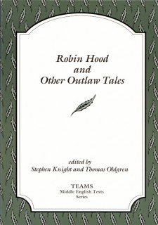 Cover image of Robin Hood and Other Outlaw Tales: the title on a white plaque, over a background of grey fathers over olive green