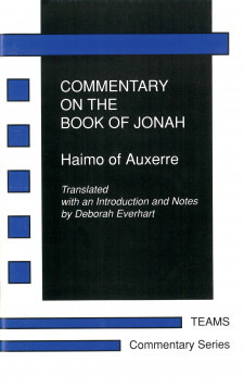 Cover of Commentary on the Book of Jonah: the title in white on a black background, surrounded by a border of blue and white bars
