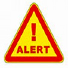 Image of a yellow triangle outlined in red with an exclamation point and the word alert.
