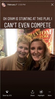 Brook Wester took the opportunity to bring her grandma to the show and shared this post of the two of them in Miller. The text invites other students to buy tickets.
