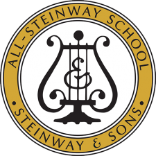 All-Steinway School logo: music lyer surrounded by the words All-Steinway School