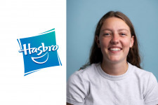 A photo of Madison Dempster with a Hasbro logo.
