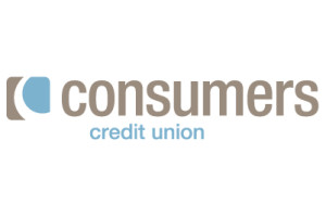 Consumers Credit Union logo in grey and blue.
