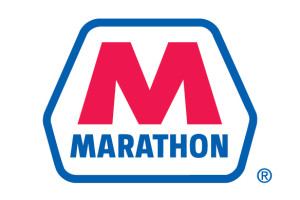 Marathon logo in blue, red and white.