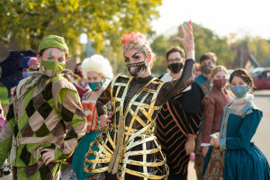 WMU Theatre students pose in elaborate costumes.
