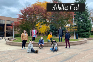 Students pose for a picture on campus.