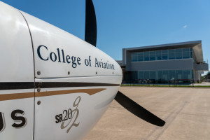 The nose of a College of Aviation plane.