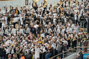 A group photo of the Bronco Marching Band.