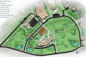 An aerial map of campus.