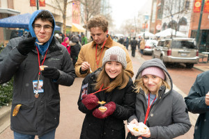 Students eating at the Chili Cook-off in downtown Kalamazoo.
