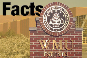 Photo art of entrance to campus and "Facts."