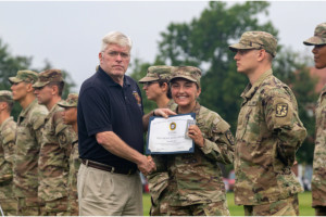 Cadet Carley Ness receiving the Military Officer Association of America Award