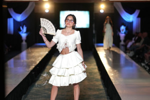 Female model using hand fan