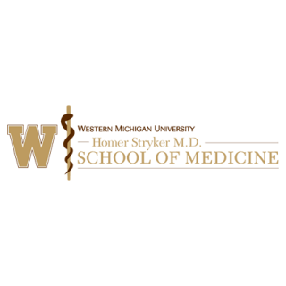 The WMU Homer Stryker School of Medicine logo is tan and dark brown.
