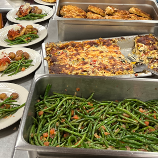 Green beans, lasagna and chicken breast