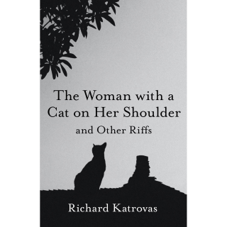 A black and white book cover with the silhouette of a cat that reads, "The Woman with a Cat on Her Shoulder."