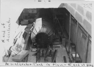 Accelerator tank in place, view from ceiling hatch.